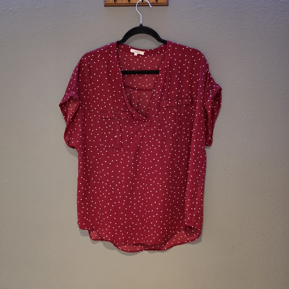 Maurices Burgundy Polka Dot Blouse
